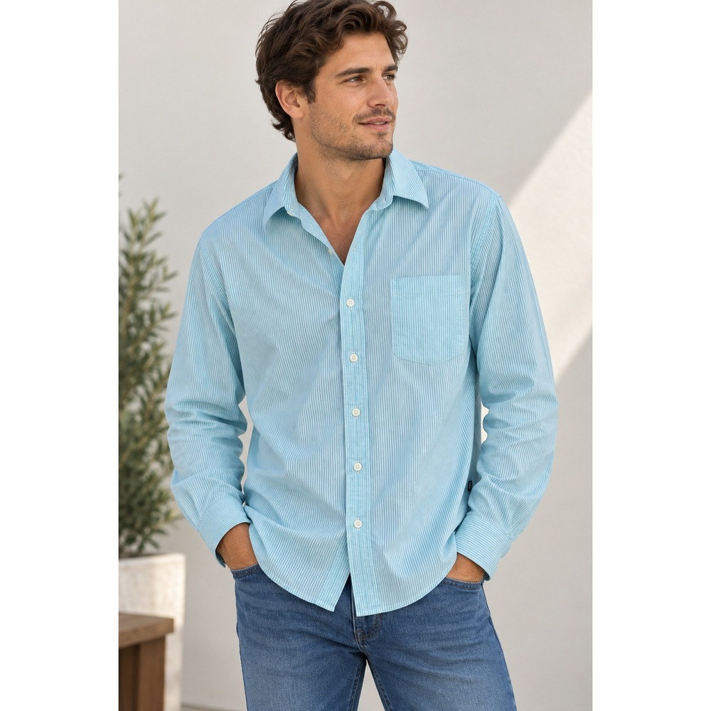 IZOD Mens Long Sleeve Button Down Shirt Blue White Gingham Cotton Large PC-756